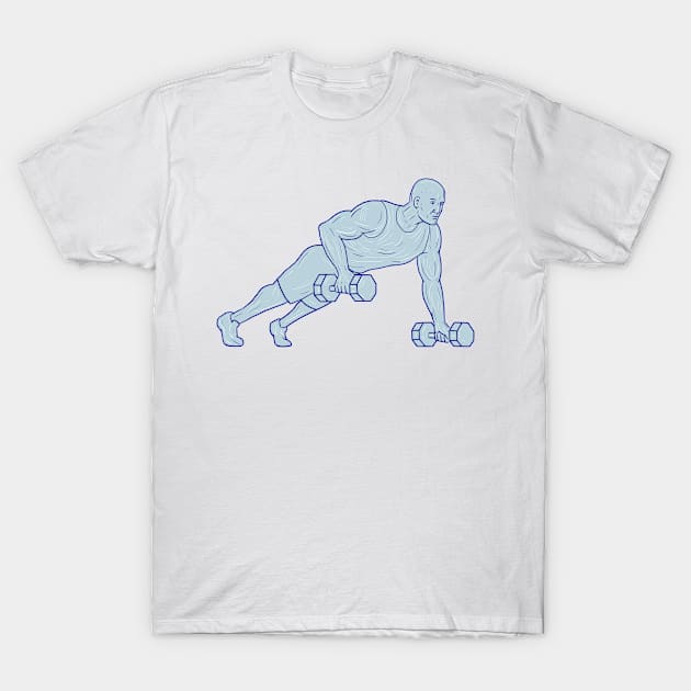 Fitness Athlete Push Up One Hand Dumbbell Drawing T-Shirt by patrimonio